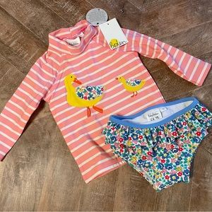 NWT Baby Boden Pink Striped Duck Appliqué Swim Suit